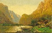 Carl jun. Oesterley Carl Oesterley jr. Romantische Flusslandschaft mit Personenstaffage an einem prachtvollen Sommertag oil on canvas